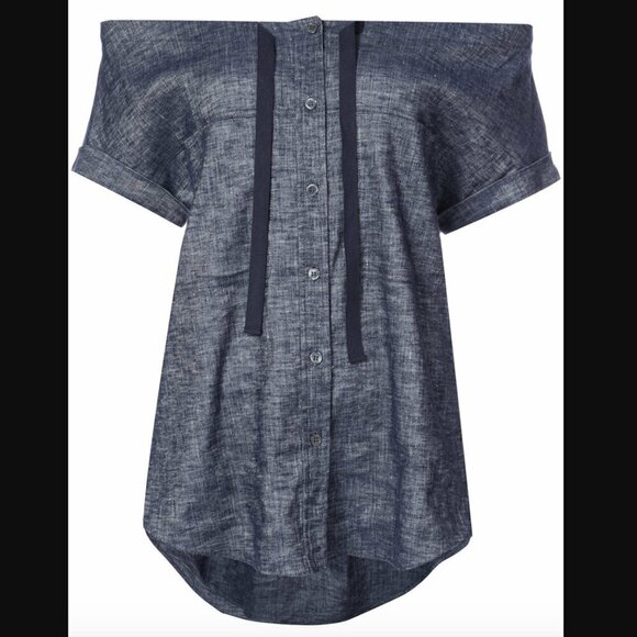 Theory Velvela Chambray Shirt In Deep Denim M - Picture 7 of 10